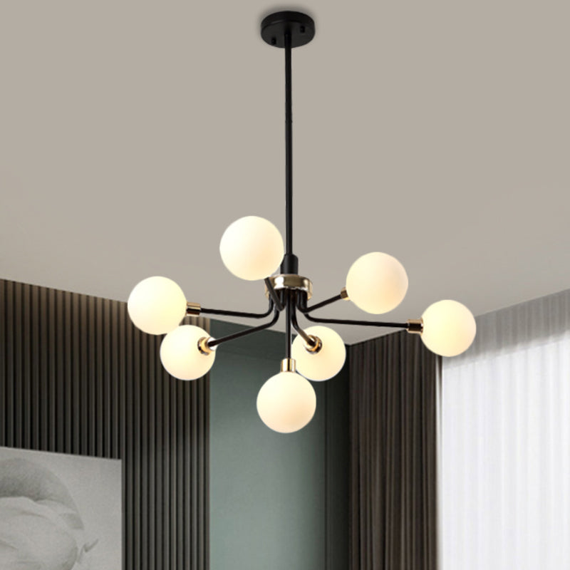 7-Head Orb Hanging Chandelier Post modern Opal Glass Ceiling Lamp in Black/Coffee/Gold Clearhalo 'Ceiling Lights' 'Chandeliers' 'Modern Chandeliers' 'Modern' Lighting' 1872539