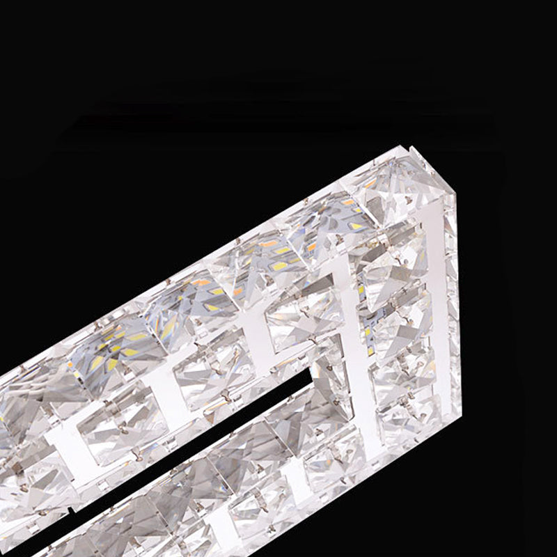 Rectangle Chandelier Pendant Light Contemporary Crystal Chrome LED Suspension Lamp in Warm/White/Natural Light for Dining Room Clearhalo 'Ceiling Lights' 'Chandeliers' 'Modern Chandeliers' 'Modern' Lighting' 187254