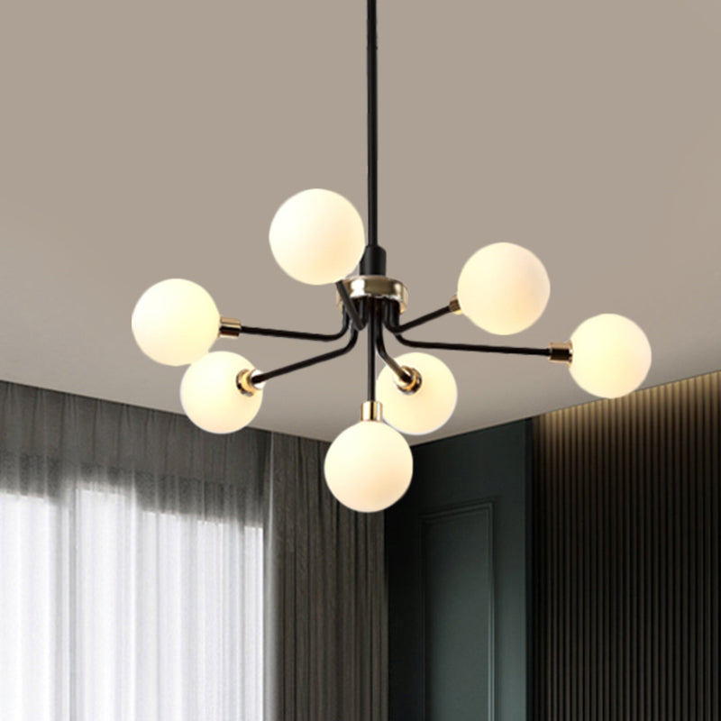 7-Head Orb Hanging Chandelier Post modern Opal Glass Ceiling Lamp in Black/Coffee/Gold Clearhalo 'Ceiling Lights' 'Chandeliers' 'Modern Chandeliers' 'Modern' Lighting' 1872540