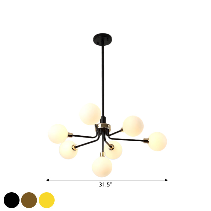 7-Head Orb Hanging Chandelier Post modern Opal Glass Ceiling Lamp in Black/Coffee/Gold Clearhalo 'Ceiling Lights' 'Chandeliers' 'Modern Chandeliers' 'Modern' Lighting' 1872542