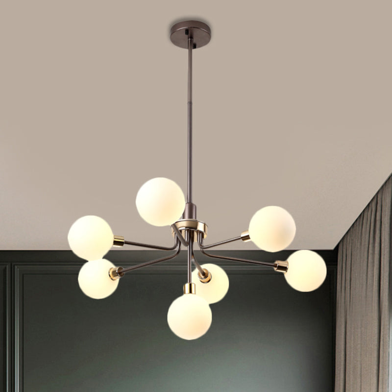 7-Head Orb Hanging Chandelier Post modern Opal Glass Ceiling Lamp in Black/Coffee/Gold Coffee Clearhalo 'Ceiling Lights' 'Chandeliers' 'Modern Chandeliers' 'Modern' Lighting' 1872543