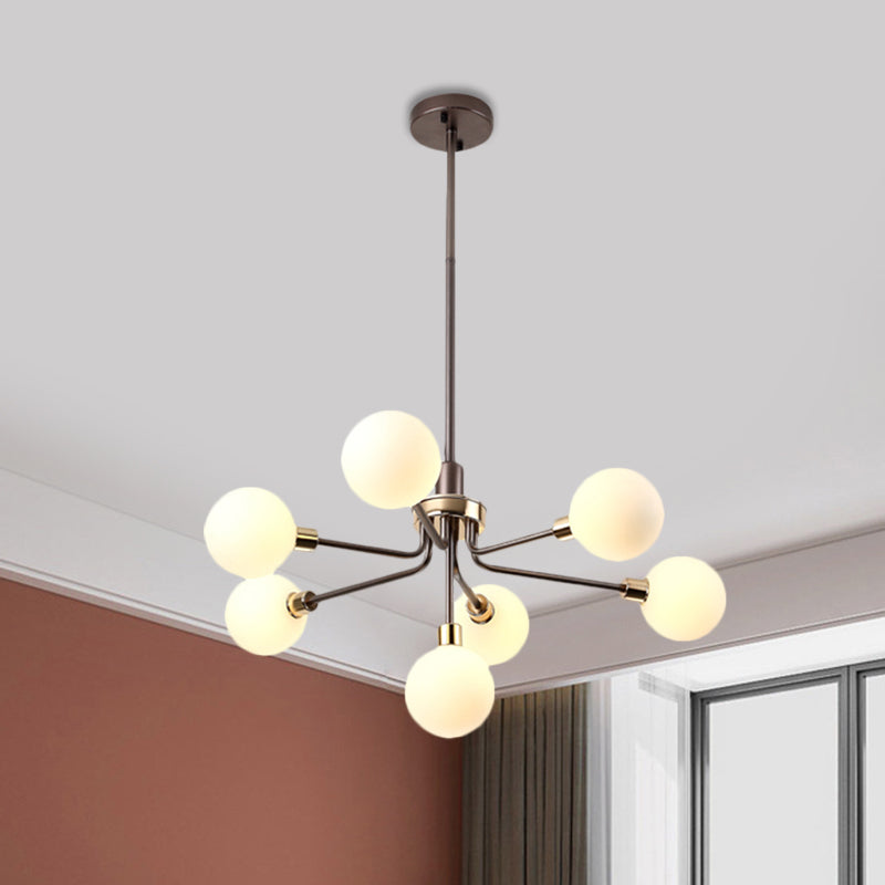 7-Head Orb Hanging Chandelier Post modern Opal Glass Ceiling Lamp in Black/Coffee/Gold Clearhalo 'Ceiling Lights' 'Chandeliers' 'Modern Chandeliers' 'Modern' Lighting' 1872544