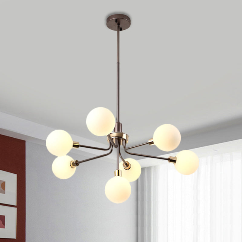 7-Head Orb Hanging Chandelier Post modern Opal Glass Ceiling Lamp in Black/Coffee/Gold Clearhalo 'Ceiling Lights' 'Chandeliers' 'Modern Chandeliers' 'Modern' Lighting' 1872545