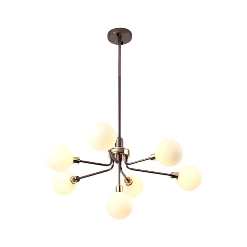 7-Head Orb Hanging Chandelier Post modern Opal Glass Ceiling Lamp in Black/Coffee/Gold Clearhalo 'Ceiling Lights' 'Chandeliers' 'Modern Chandeliers' 'Modern' Lighting' 1872546