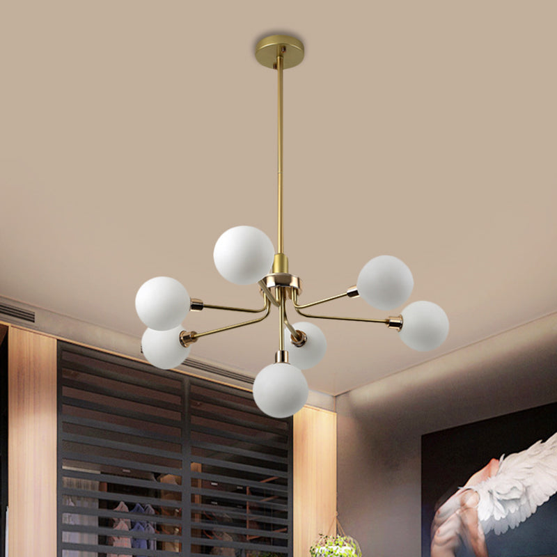 7-Head Orb Hanging Chandelier Post modern Opal Glass Ceiling Lamp in Black/Coffee/Gold Gold Clearhalo 'Ceiling Lights' 'Chandeliers' 'Modern Chandeliers' 'Modern' Lighting' 1872547