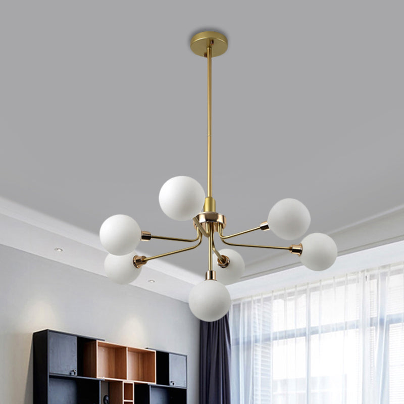 7-Head Orb Hanging Chandelier Post modern Opal Glass Ceiling Lamp in Black/Coffee/Gold Clearhalo 'Ceiling Lights' 'Chandeliers' 'Modern Chandeliers' 'Modern' Lighting' 1872548