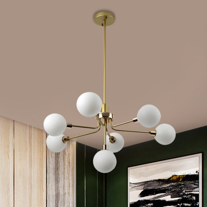 7-Head Orb Hanging Chandelier Post modern Opal Glass Ceiling Lamp in Black/Coffee/Gold Clearhalo 'Ceiling Lights' 'Chandeliers' 'Modern Chandeliers' 'Modern' Lighting' 1872549