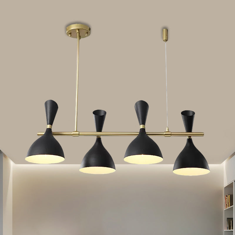 Metal Horn Shade Island Light Dining Room 4/6 Lights Nordic Hanging Chandelier in Black/White Clearhalo 'Ceiling Lights' 'Island Lights' Lighting' 1872562