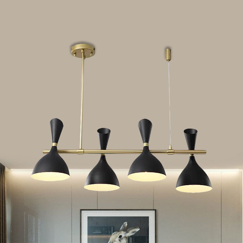 Metal Horn Shade Island Light Dining Room 4/6 Lights Nordic Hanging Chandelier in Black/White Clearhalo 'Ceiling Lights' 'Island Lights' Lighting' 1872563