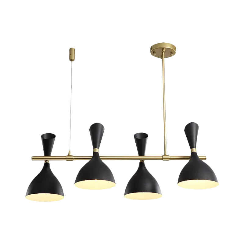 Metal Horn Shade Island Light Dining Room 4/6 Lights Nordic Hanging Chandelier in Black/White Clearhalo 'Ceiling Lights' 'Island Lights' Lighting' 1872564