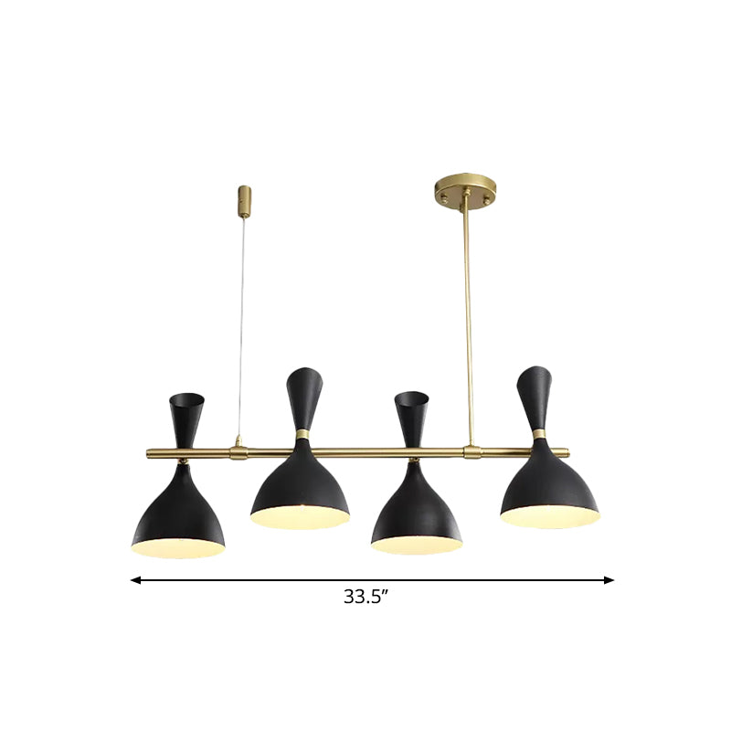 Metal Horn Shade Island Light Dining Room 4/6 Lights Nordic Hanging Chandelier in Black/White Clearhalo 'Ceiling Lights' 'Island Lights' Lighting' 1872565