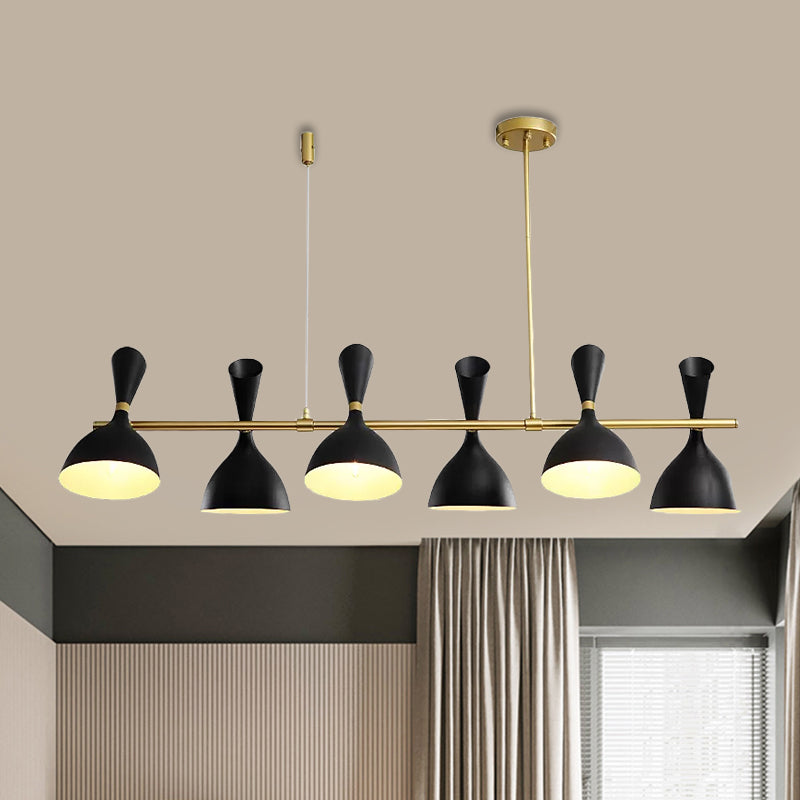 Metal Horn Shade Island Light Dining Room 4/6 Lights Nordic Hanging Chandelier in Black/White 6 Black Clearhalo 'Ceiling Lights' 'Island Lights' Lighting' 1872566