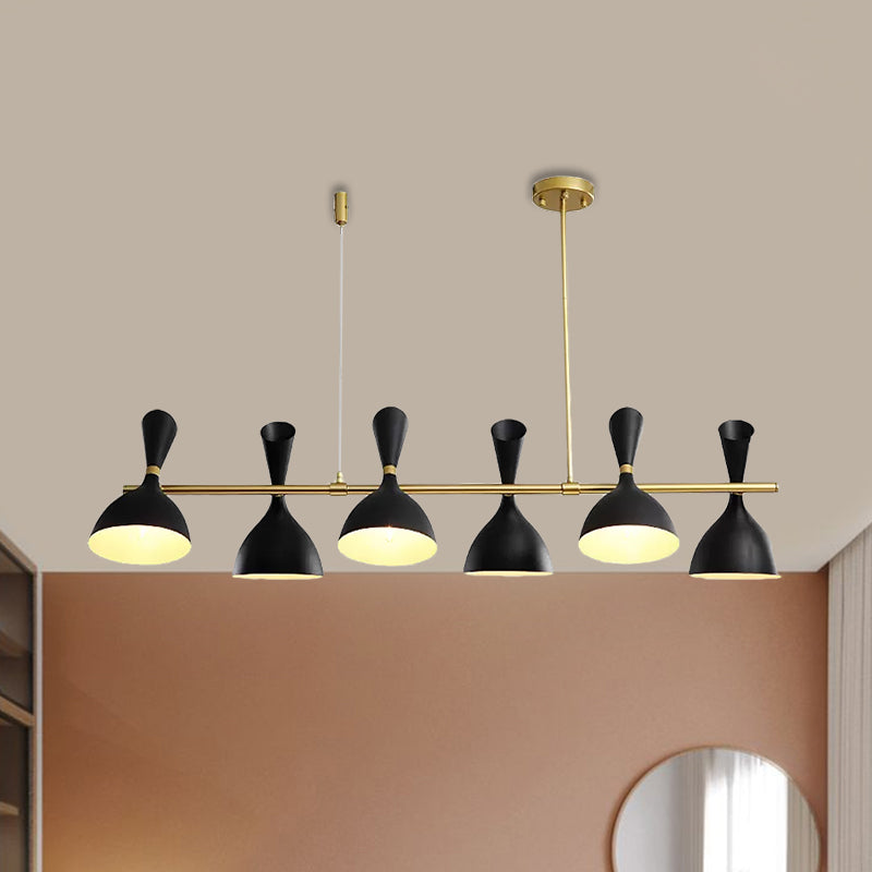 Metal Horn Shade Island Light Dining Room 4/6 Lights Nordic Hanging Chandelier in Black/White Clearhalo 'Ceiling Lights' 'Island Lights' Lighting' 1872567