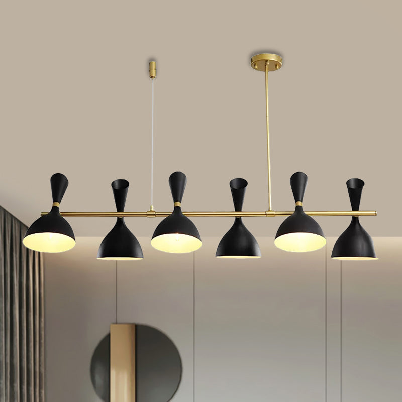 Metal Horn Shade Island Light Dining Room 4/6 Lights Nordic Hanging Chandelier in Black/White Clearhalo 'Ceiling Lights' 'Island Lights' Lighting' 1872568