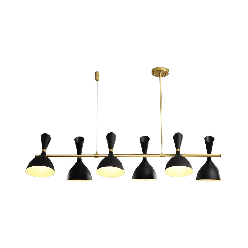 Metal Horn Shade Island Light Dining Room 4/6 Lights Nordic Hanging Chandelier in Black/White Clearhalo 'Ceiling Lights' 'Island Lights' Lighting' 1872569