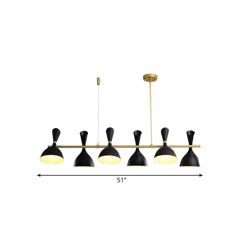 Metal Horn Shade Island Light Dining Room 4/6 Lights Nordic Hanging Chandelier in Black/White Clearhalo 'Ceiling Lights' 'Island Lights' Lighting' 1872570