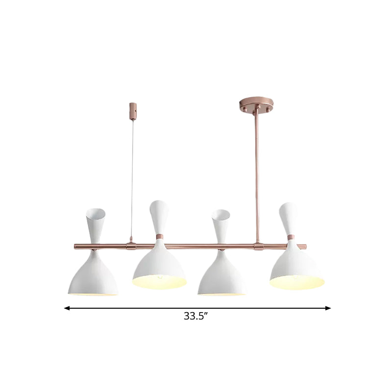 Metal Horn Shade Island Light Dining Room 4/6 Lights Nordic Hanging Chandelier in Black/White Clearhalo 'Ceiling Lights' 'Island Lights' Lighting' 1872575