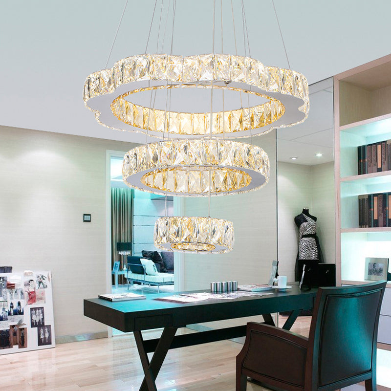 Crystal Block 3 Tiers Chandelier Light Contemporary Gold Hanging Ceiling Lamp in Warm/White Light for Kitchen Island Clearhalo 'Ceiling Lights' 'Chandeliers' 'Modern Chandeliers' 'Modern' Lighting' 187258