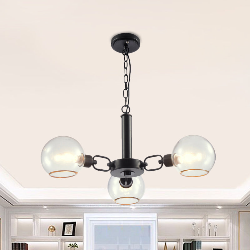 Post Modern Globe Shade Chandelier 3/6 Light Ceiling Pendant in Black/Gold/White for Living Room 3 Black Clearhalo 'Ceiling Lights' 'Chandeliers' 'Modern Chandeliers' 'Modern' Lighting' 1872581