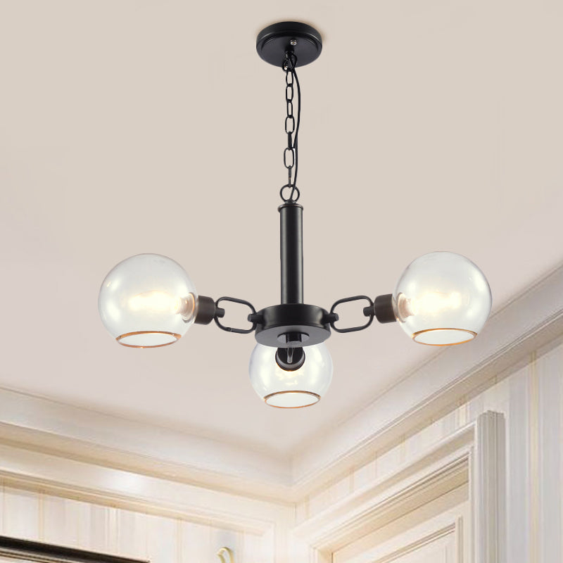 Post Modern Globe Shade Chandelier 3/6 Light Ceiling Pendant in Black/Gold/White for Living Room Clearhalo 'Ceiling Lights' 'Chandeliers' 'Modern Chandeliers' 'Modern' Lighting' 1872582