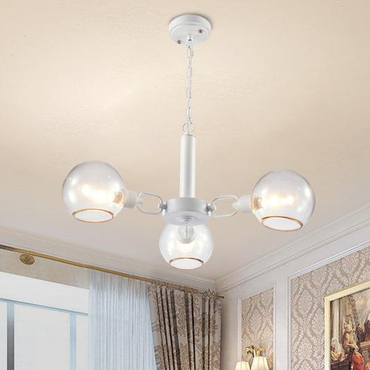 Post Modern Globe Shade Chandelier 3/6 Light Ceiling Pendant in Black/Gold/White for Living Room 3 White Clearhalo 'Ceiling Lights' 'Chandeliers' 'Modern Chandeliers' 'Modern' Lighting' 1872586