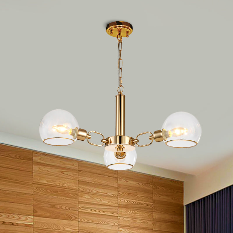 Post Modern Globe Shade Chandelier 3/6 Light Ceiling Pendant in Black/Gold/White for Living Room Clearhalo 'Ceiling Lights' 'Chandeliers' 'Modern Chandeliers' 'Modern' Lighting' 1872590