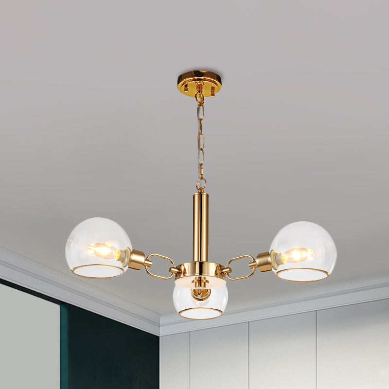 Post Modern Globe Shade Chandelier 3/6 Light Ceiling Pendant in Black/Gold/White for Living Room 3 Gold Clearhalo 'Ceiling Lights' 'Chandeliers' 'Modern Chandeliers' 'Modern' Lighting' 1872591