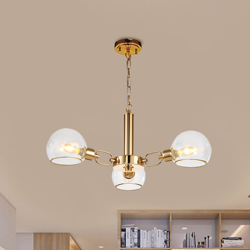 Post Modern Globe Shade Chandelier 3/6 Light Ceiling Pendant in Black/Gold/White for Living Room Clearhalo 'Ceiling Lights' 'Chandeliers' 'Modern Chandeliers' 'Modern' Lighting' 1872592