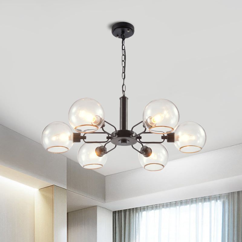 Post Modern Globe Shade Chandelier 3/6 Light Ceiling Pendant in Black/Gold/White for Living Room 6 Black Clearhalo 'Ceiling Lights' 'Chandeliers' 'Modern Chandeliers' 'Modern' Lighting' 1872594