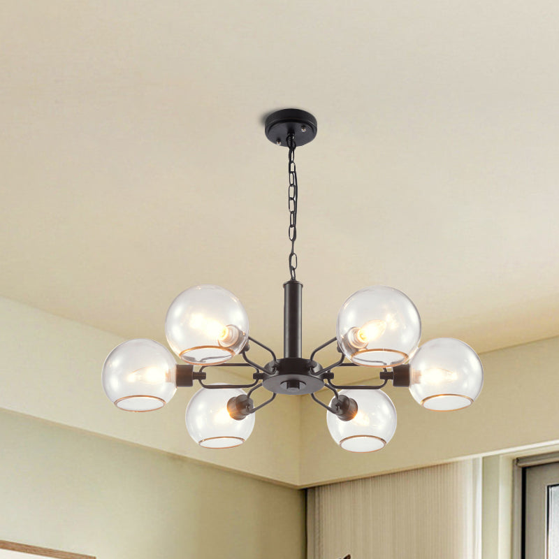 Post Modern Globe Shade Chandelier 3/6 Light Ceiling Pendant in Black/Gold/White for Living Room Clearhalo 'Ceiling Lights' 'Chandeliers' 'Modern Chandeliers' 'Modern' Lighting' 1872595