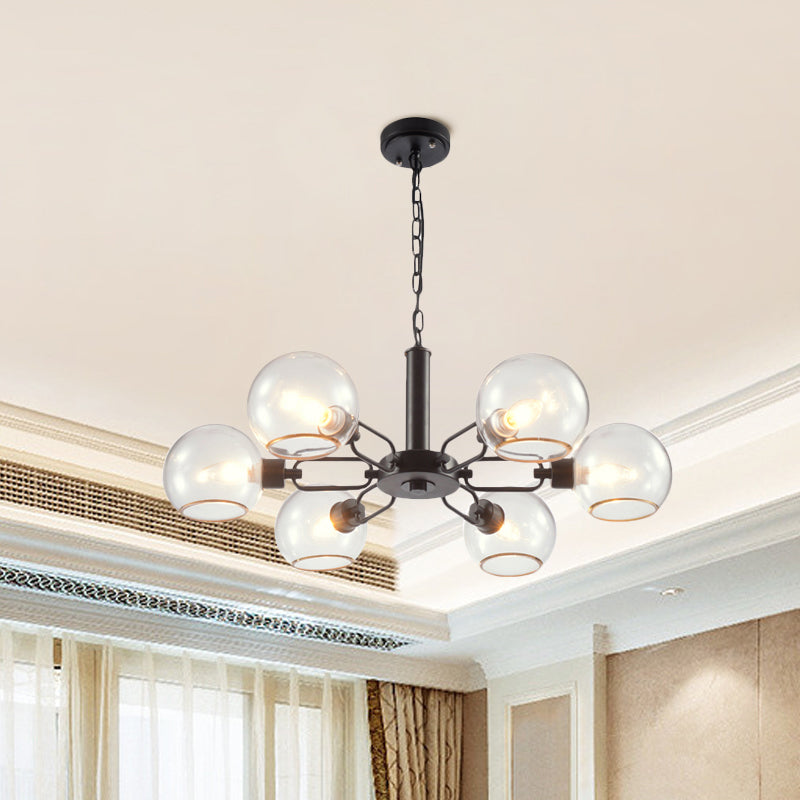 Post Modern Globe Shade Chandelier 3/6 Light Ceiling Pendant in Black/Gold/White for Living Room Clearhalo 'Ceiling Lights' 'Chandeliers' 'Modern Chandeliers' 'Modern' Lighting' 1872596