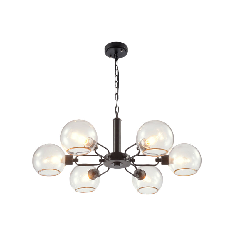 Post Modern Globe Shade Chandelier 3/6 Light Ceiling Pendant in Black/Gold/White for Living Room Clearhalo 'Ceiling Lights' 'Chandeliers' 'Modern Chandeliers' 'Modern' Lighting' 1872597