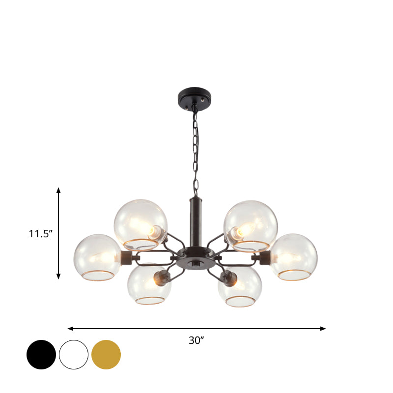 Post Modern Globe Shade Chandelier 3/6 Light Ceiling Pendant in Black/Gold/White for Living Room Clearhalo 'Ceiling Lights' 'Chandeliers' 'Modern Chandeliers' 'Modern' Lighting' 1872598