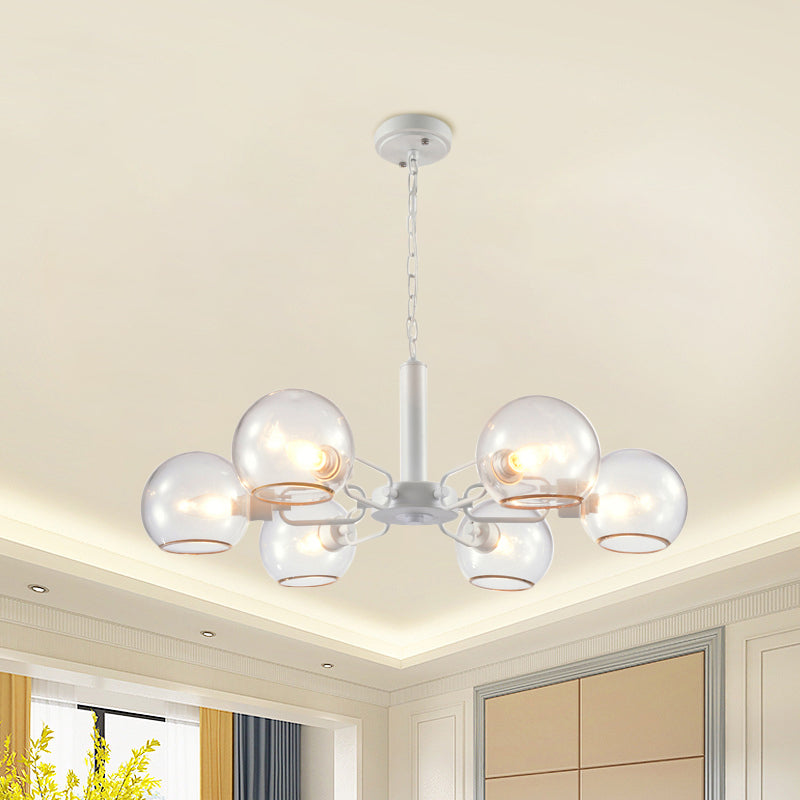 Post Modern Globe Shade Chandelier 3/6 Light Ceiling Pendant in Black/Gold/White for Living Room 6 White Clearhalo 'Ceiling Lights' 'Chandeliers' 'Modern Chandeliers' 'Modern' Lighting' 1872599