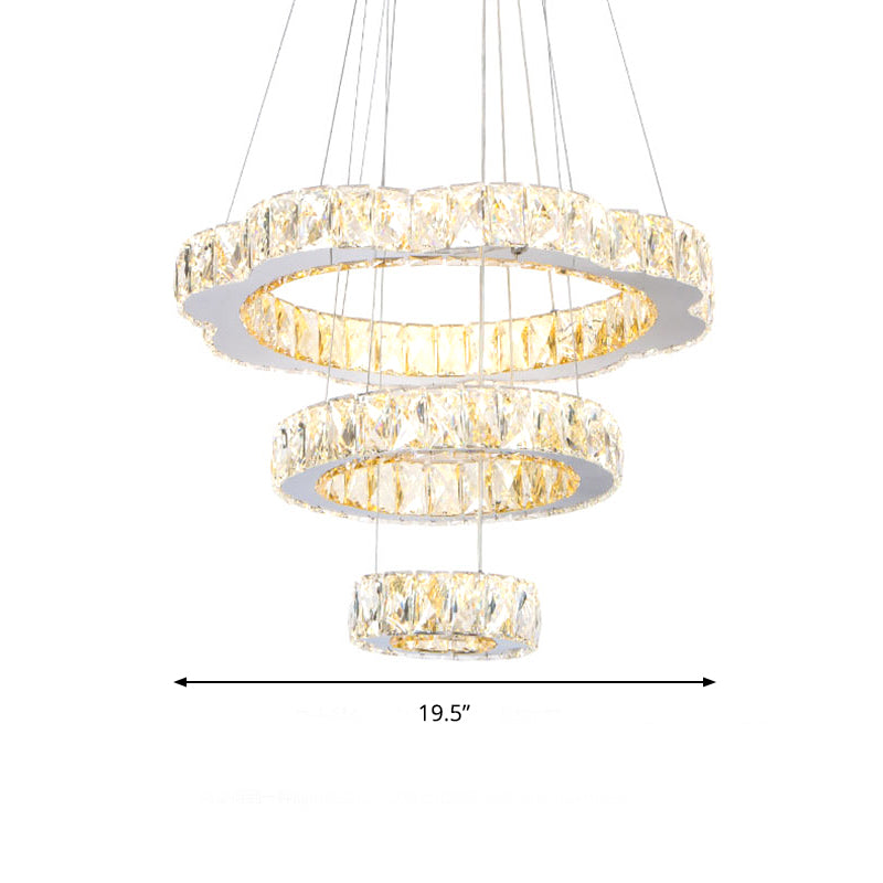 Crystal Block 3 Tiers Chandelier Light Contemporary Gold Hanging Ceiling Lamp in Warm/White Light for Kitchen Island Clearhalo 'Ceiling Lights' 'Chandeliers' 'Modern Chandeliers' 'Modern' Lighting' 187260