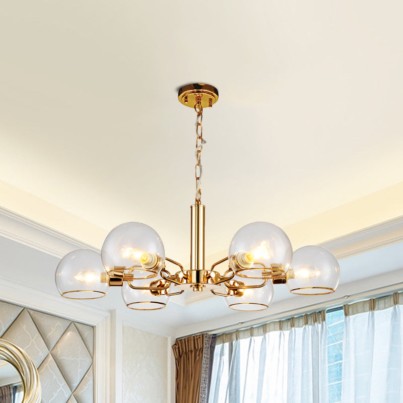 Post Modern Globe Shade Chandelier 3/6 Light Ceiling Pendant in Black/Gold/White for Living Room Clearhalo 'Ceiling Lights' 'Chandeliers' 'Modern Chandeliers' 'Modern' Lighting' 1872604