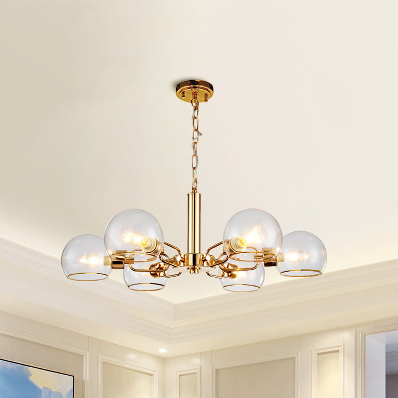 Post Modern Globe Shade Chandelier 3/6 Light Ceiling Pendant in Black/Gold/White for Living Room Clearhalo 'Ceiling Lights' 'Chandeliers' 'Modern Chandeliers' 'Modern' Lighting' 1872605