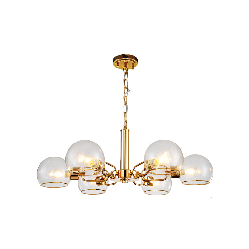 Post Modern Globe Shade Chandelier 3/6 Light Ceiling Pendant in Black/Gold/White for Living Room Clearhalo 'Ceiling Lights' 'Chandeliers' 'Modern Chandeliers' 'Modern' Lighting' 1872606