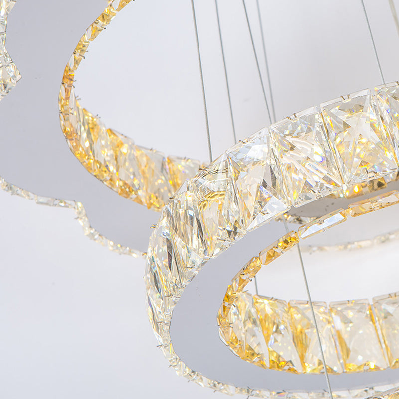 Crystal Block 3 Tiers Chandelier Light Contemporary Gold Hanging Ceiling Lamp in Warm/White Light for Kitchen Island Clearhalo 'Ceiling Lights' 'Chandeliers' 'Modern Chandeliers' 'Modern' Lighting' 187261