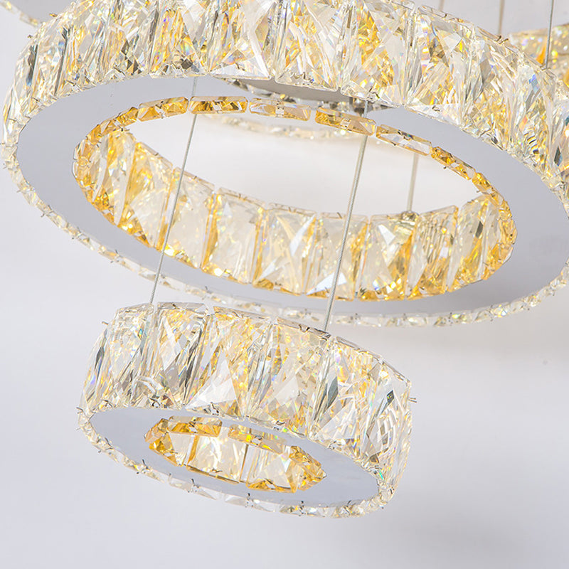 Crystal Block 3 Tiers Chandelier Light Contemporary Gold Hanging Ceiling Lamp in Warm/White Light for Kitchen Island Clearhalo 'Ceiling Lights' 'Chandeliers' 'Modern Chandeliers' 'Modern' Lighting' 187262