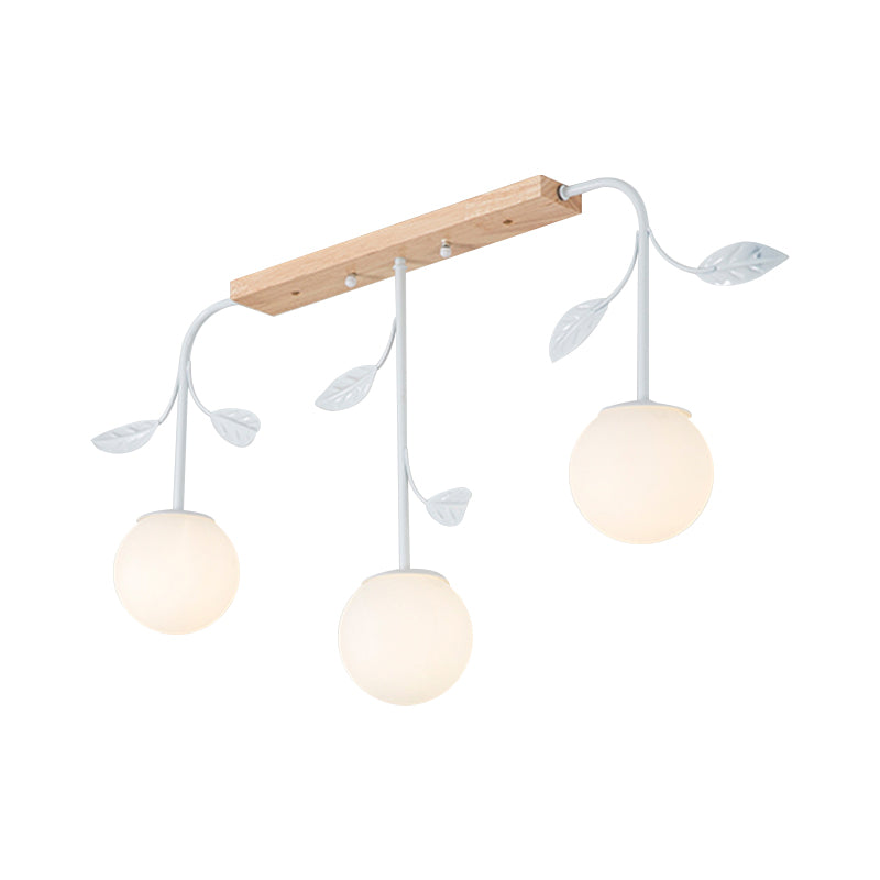 3/5 Lights Orb Island Light Modern Simple Milky Glass Ceiling Lamp with Wooden Canopy Clearhalo 'Ceiling Lights' 'Island Lights' Lighting' 1872673