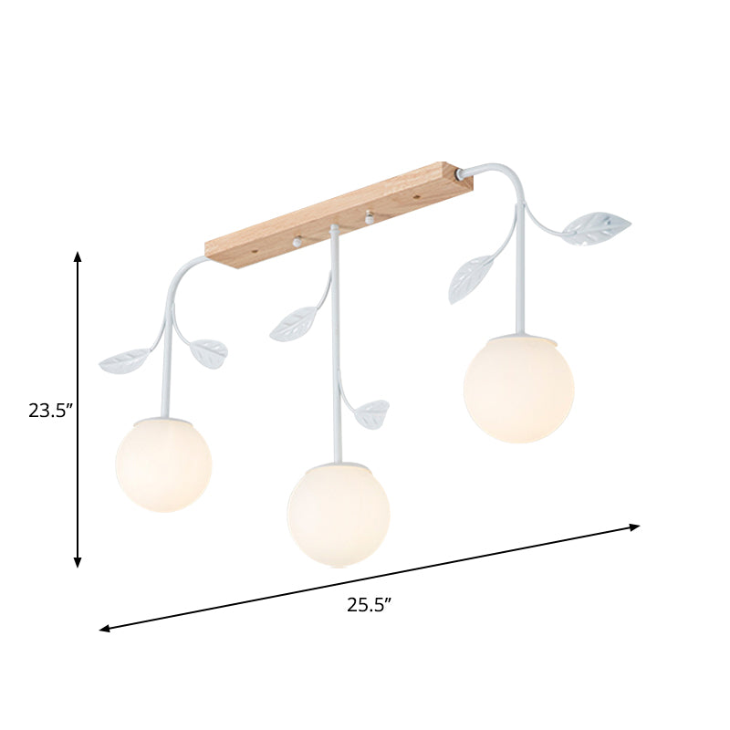 3/5 Lights Orb Island Light Modern Simple Milky Glass Ceiling Lamp with Wooden Canopy Clearhalo 'Ceiling Lights' 'Island Lights' Lighting' 1872674