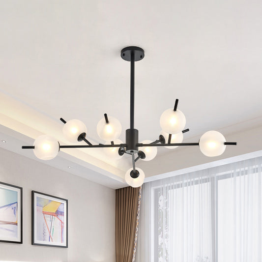 Frosted Glass Ball Ceiling Chandelier 9 Lights Pendant Lamp in Black/Gold Black Clearhalo 'Ceiling Lights' 'Chandeliers' 'Modern Chandeliers' 'Modern' Lighting' 1872685