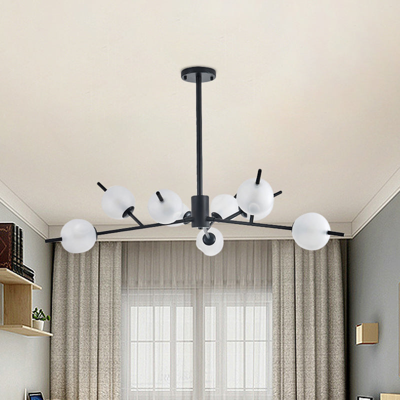 Frosted Glass Ball Ceiling Chandelier 9 Lights Pendant Lamp in Black/Gold Clearhalo 'Ceiling Lights' 'Chandeliers' 'Modern Chandeliers' 'Modern' Lighting' 1872686