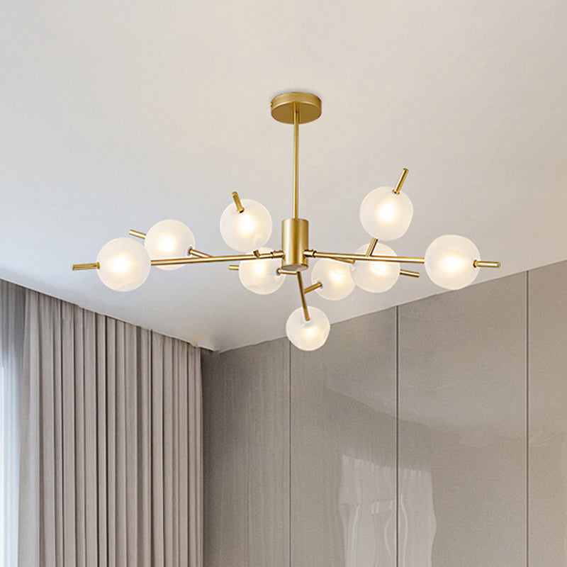 Frosted Glass Ball Ceiling Chandelier 9 Lights Pendant Lamp in Black/Gold Gold Clearhalo 'Ceiling Lights' 'Chandeliers' 'Modern Chandeliers' 'Modern' Lighting' 1872690