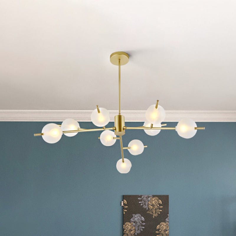 Frosted Glass Ball Ceiling Chandelier 9 Lights Pendant Lamp in Black/Gold Clearhalo 'Ceiling Lights' 'Chandeliers' 'Modern Chandeliers' 'Modern' Lighting' 1872691