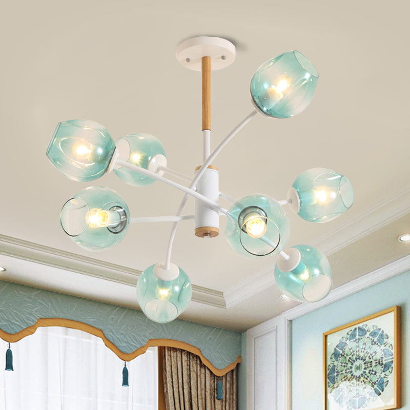 Glass Shade Branch Chandelier Restaurant 6/8 Lights Suspension Lamp in Amber/Blue 8 Blue Clearhalo 'Ceiling Lights' 'Chandeliers' 'Modern Chandeliers' 'Modern' Lighting' 1872703