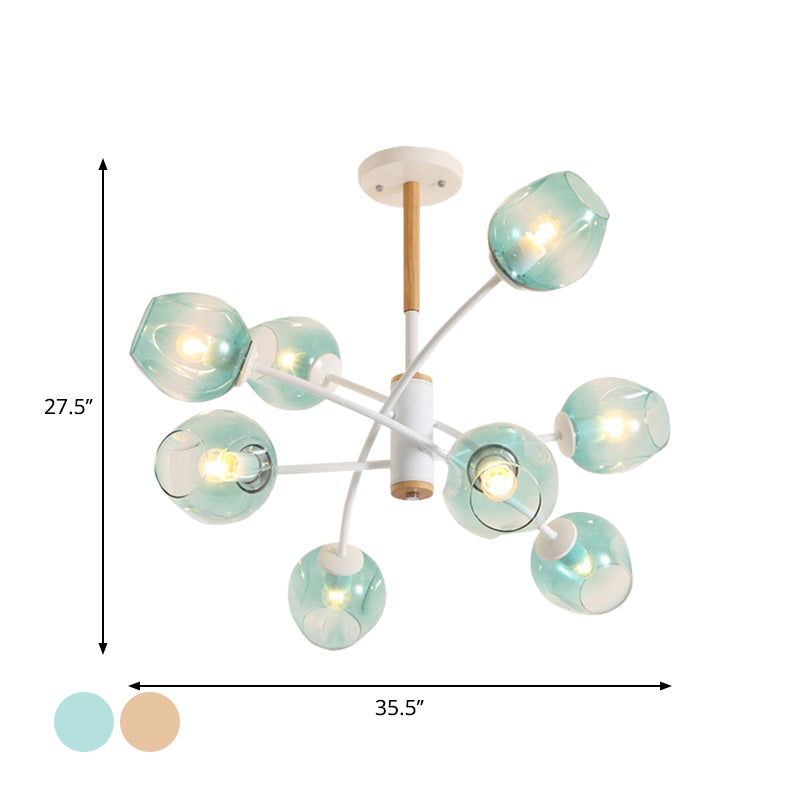 Glass Shade Branch Chandelier Restaurant 6/8 Lights Suspension Lamp in Amber/Blue Clearhalo 'Ceiling Lights' 'Chandeliers' 'Modern Chandeliers' 'Modern' Lighting' 1872707