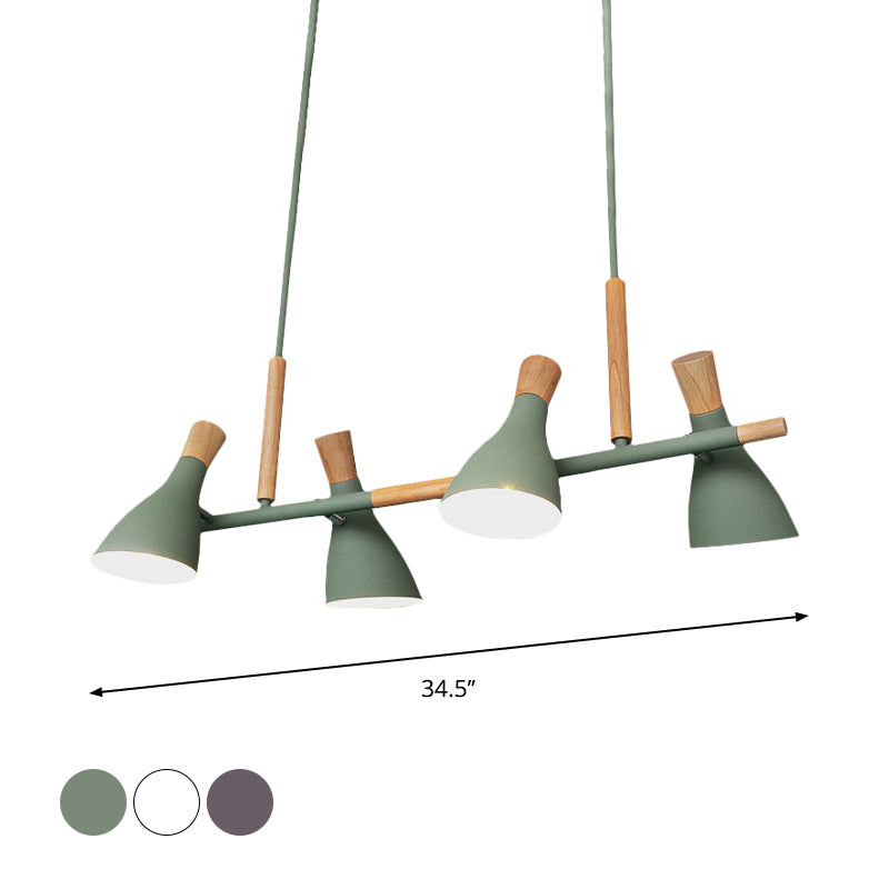 4-Light Tilt Shade Island Lighting Nordic Metal and Wood Hanging Lamp in Green/Grey/White Clearhalo 'Ceiling Lights' 'Island Lights' Lighting' 1872757