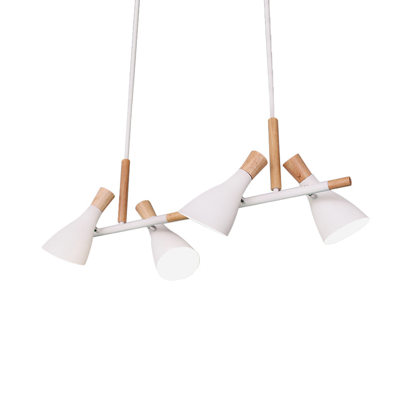 4-Light Tilt Shade Island Lighting Nordic Metal and Wood Hanging Lamp in Green/Grey/White Clearhalo 'Ceiling Lights' 'Island Lights' Lighting' 1872760